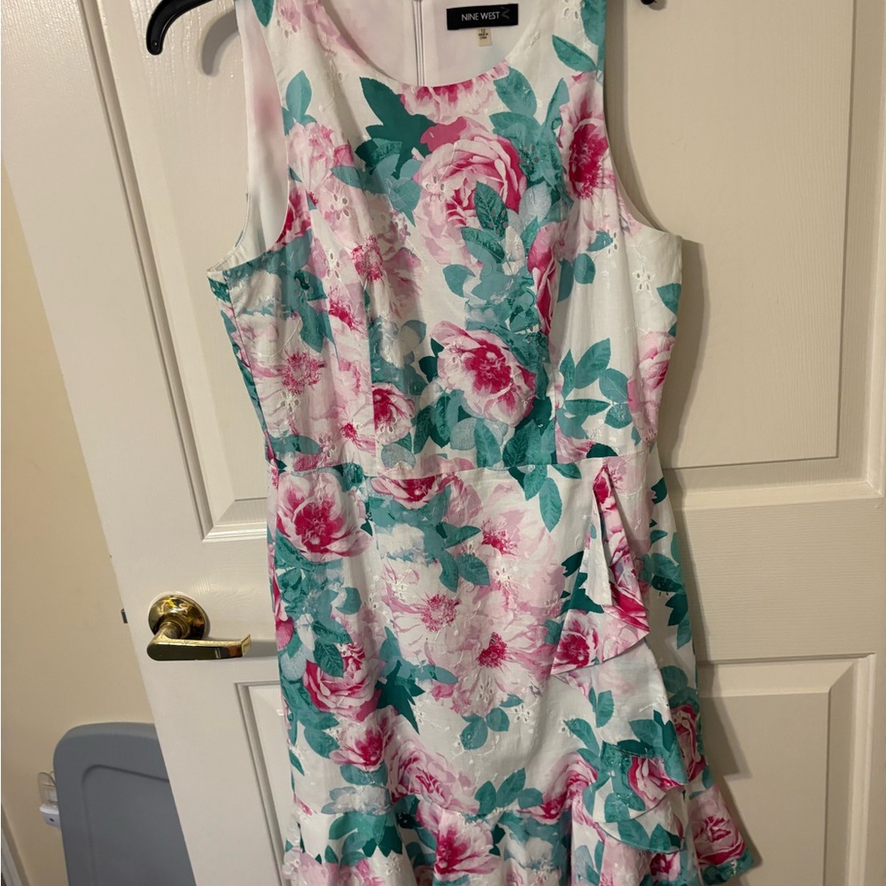 Nine West Pink and Green Floral Mini Dress